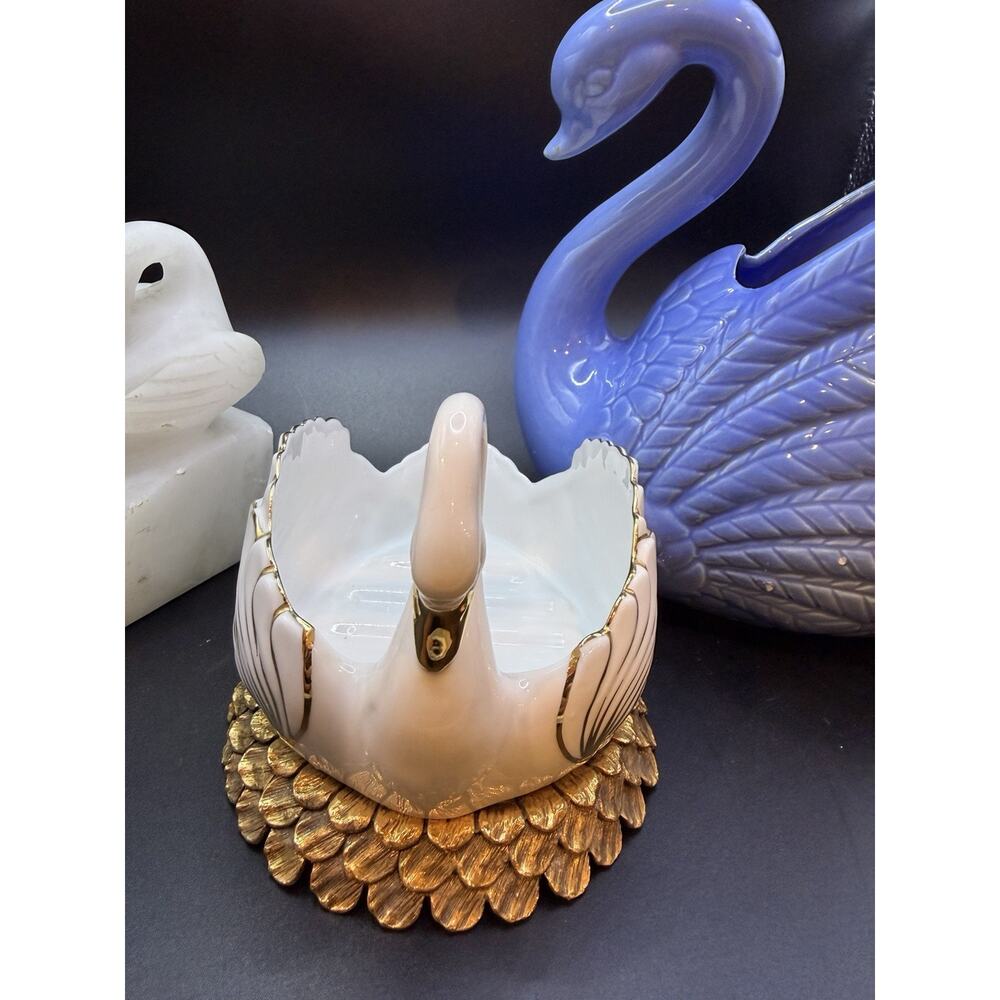 Vintage Swan Lot Ceramic Planter Swan Soap Dish Swan Bookend - Picture 5 of 16